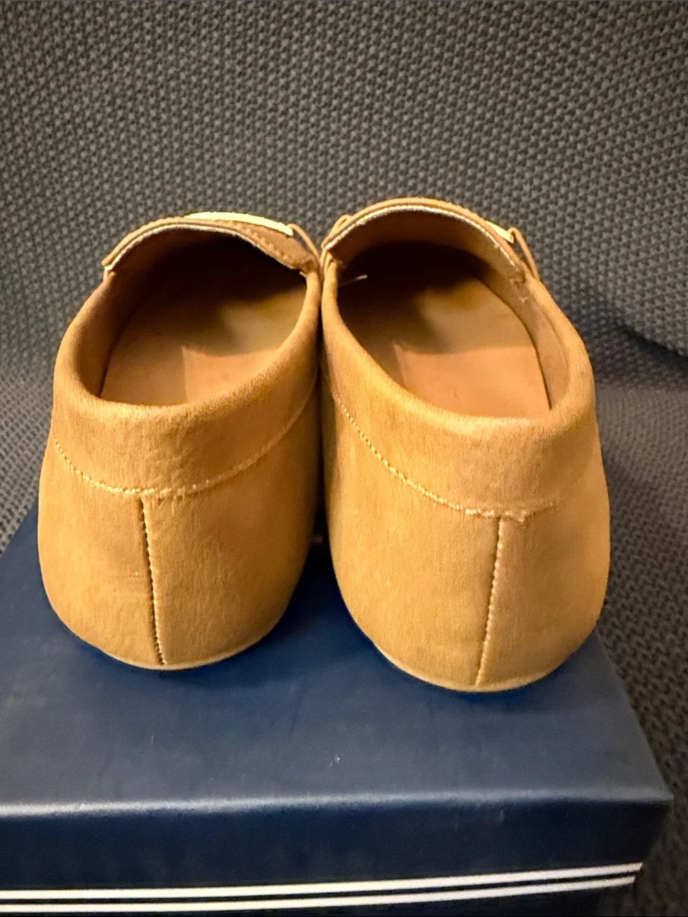 Women’s Tan Suede Slip-On Loafers with Gold Accent